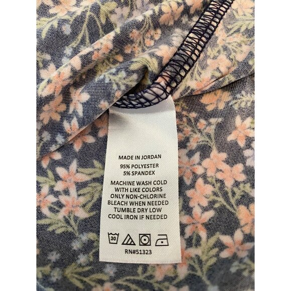 Vince Camuto Floral V-Neck Long Sleeve Blouse Navy Orange Green Blue Large - Picture 4 of 8